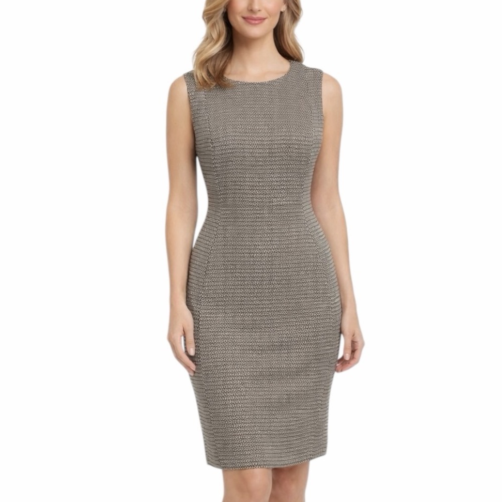 Calvin Klein Women’s Size 14 Tan Black Sheath Dress NWT Career Stretch Plus